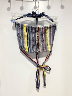 Indah Smocked Striped Halter Bandeau Bikini Top 70s Stripe Small